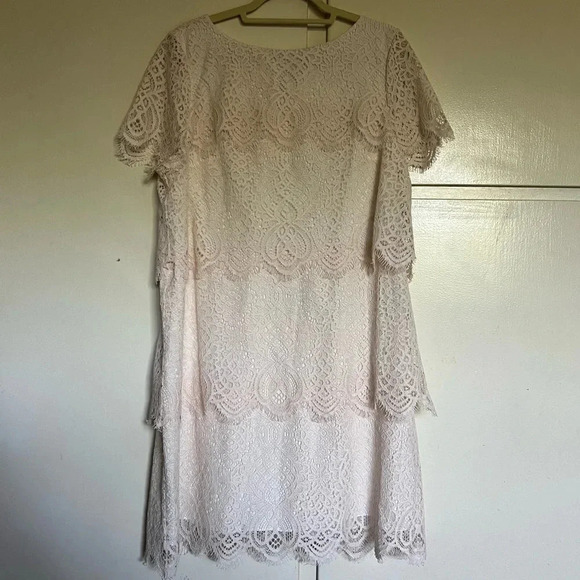 NWT Sundance Julia Blush Tiered Lace Dress Short Sleeves Size Large - Picture 1 of 13